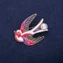 Swallow Brooch Enamel Red White Black Purple 39x30mm Gold-Tone Metal