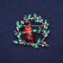 Sale! Bird on a Branch Brooch with Rhinestones and Enamel, Red Green Burgundy, 38x40mm, Silver-Tone Metal