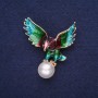 Sale! Eagle Bird Brooch with Pearl Bead, Enamel Teal Burgundy Green Purple, Gold-Tone Metal
