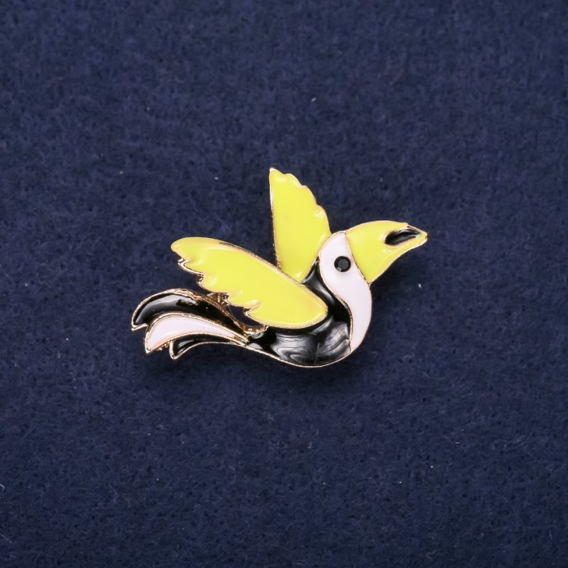 Sale! Bird Brooch Enamel Black White Green 24x37mm Gold-Tone Metal