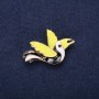 Sale! Bird Brooch Enamel Black White Green 24x37mm Gold-Tone Metal
