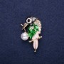 Sale! Bird Brooch Rhinestones Enamel Black White Green 37x24mm Gold-Tone Metal