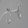 Cross Design Hoop Stud Earrings with Rhinestones / Silver-Tone Metal / 35 x 12mm