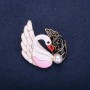 Swan Birds Brooch Rhinestones Enamel White Pink Black Red 43x38mm Gold-Tone Metal