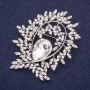 Brooch Frosty Branch with White Crystals, Silver Metal 57x47mm