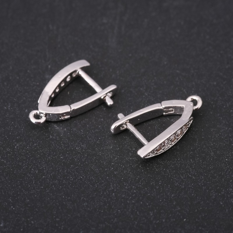 Earring Hooks with Rhinestones, 19x4mm, Silver-Tone Metal, Price per Pair