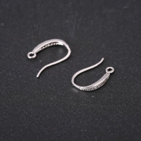 Earrings Hooks with Crystals 14x2mm Silver Metal price per pair