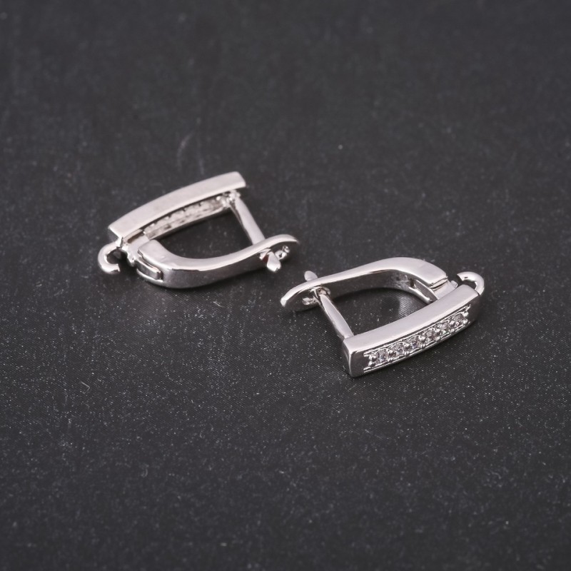 Earrings Hook Findings with Rhinestones 14-17×3 mm Silver Metal price per pair