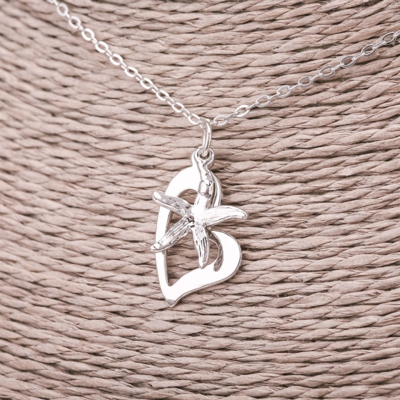 Heart Pendant on Chain, White Rhinestones, 23x13mm, 45-50cm Length, Silver Metal