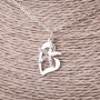 Heart Pendant on Chain, White Rhinestones, 23x13mm, 45-50cm Length, Silver Metal