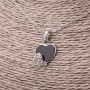 Hearts Pendant on Chain, Black White Rhinestone Inset, 13x17mm, 45-50cm Length, Silver Metal