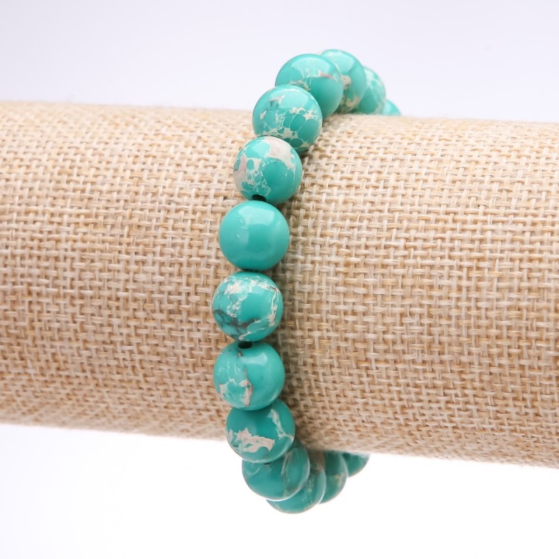 Variscite (Pressed) Bracelet, Green Smooth Round Beads, 10mm Diameter, 18cm Length, on Elastic