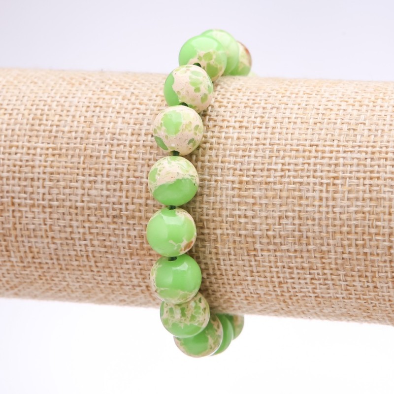 Variscite (Pressed) Bracelet Light Green Smooth Round Bead, diameter 10mm, length 18cm on elastic