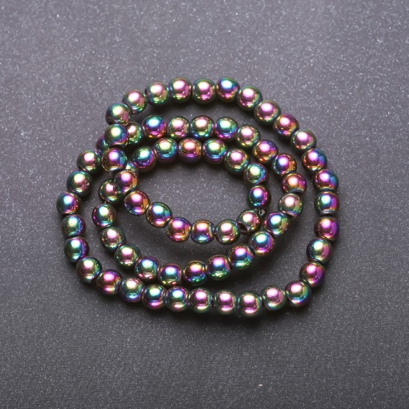 Hematite Beads with Rainbow "Gasoline" Coating, Smooth Round, Strand, Diameter 6mm, Length 38cm