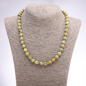 Yellow Turquoise Necklace, Smooth Round Beads, 8mm Diameter, 46cm Length