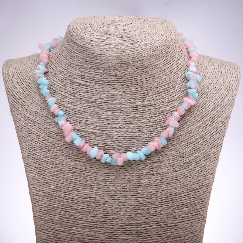 Tinted Quartz Necklace Pink Blue Chip, diameter 7+/-mm, length 42-48cm
