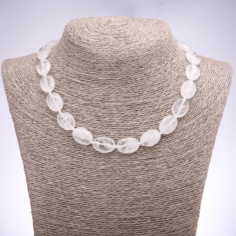 Rock Crystal Necklace, Oval Beads, 13x18x6mm, 43cm Length