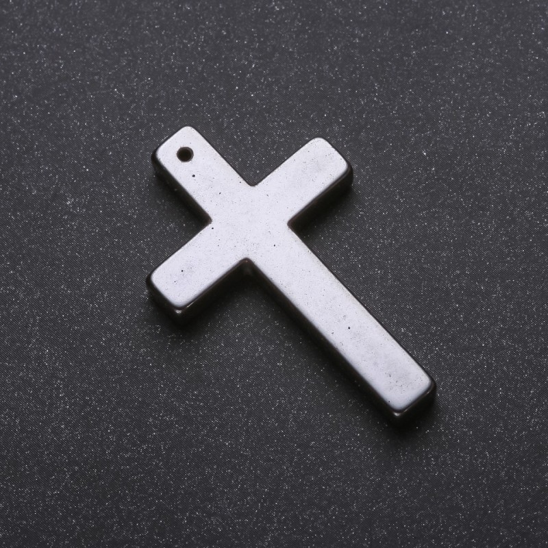 Hematite Cross Pendant 27x43x4mm