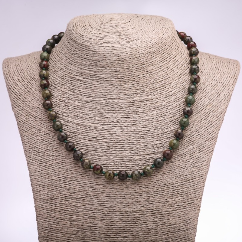 Dragon Blood Jasper Natural Stone Necklace, Smooth Round Beads, 8mm, 44-47cm+ Length