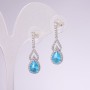 925 Series Rhinestone Earrings with Blue "Topaz" Stones 8x28mm Silver-Tone Metal