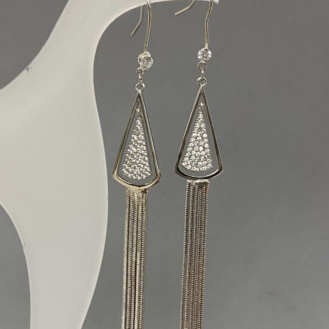 Tassel Earrings 73x11mm Silver-Tone Metal