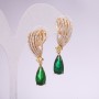 Evening Earrings 925 Series with Stones Green Color 38x12mm Gold-Tone Metal