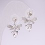 Stud Earrings Dragonflies 925 Series Stones Rhinestones White Color 23x17mm Silver-Tone Metal