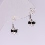 Bow Earrings 925 Series Rhinestones Enamel White Black Color 15x7mm Silver-Tone Metal