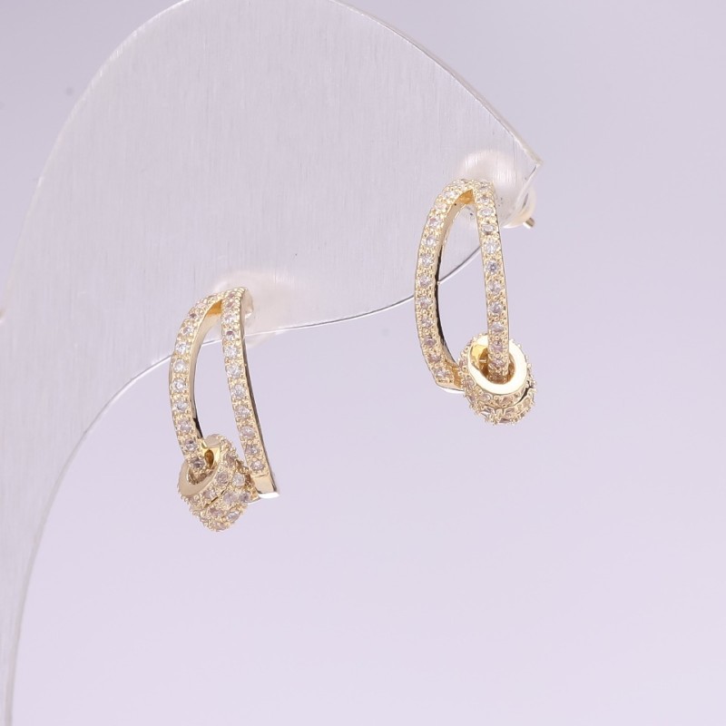 Stud Earrings Half-Hoops 925 Series Rhinestones White Color 6x15mm Gold-Tone Metal Korea