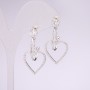 Stud Earrings with Heart Charms 925 Series Rhinestones White Color 35x18mm Silver-Tone Metal