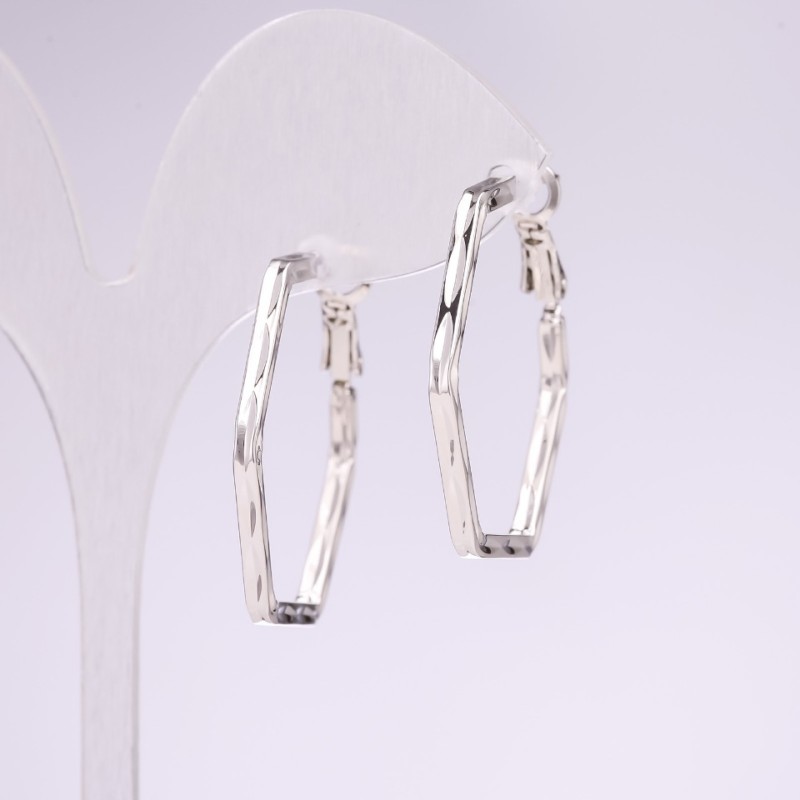 Hexagon Hoop Earrings 925 Series 31x2mm Silver-Tone Metal