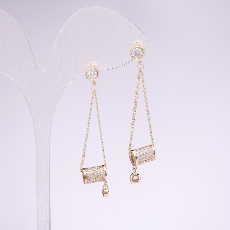 Drop Earrings 925 Series Rhinestones White Color 48x9mm Gold-Tone Metal