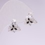Stud Earrings, 925 Series, White & Black Stones, 13x13mm, Silver-Tone Metal, Korea