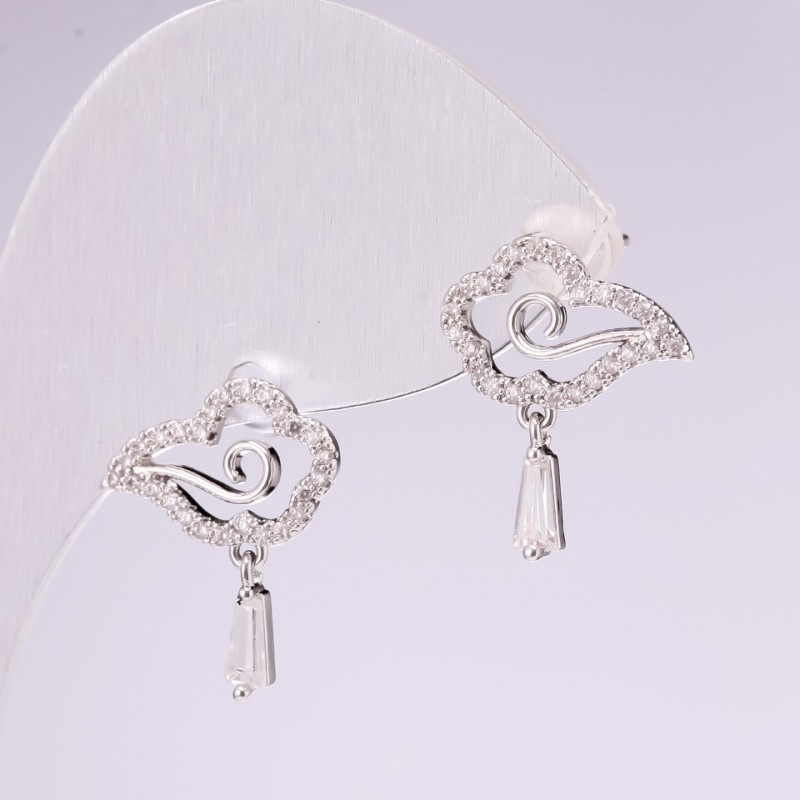 Stud Earrings, 925 Series, White Rhinestones, 18x14mm, Silver-Tone Metal
