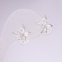 Leaf Stud Earrings, 925 Series, with White Stones, 14x14mm, Silver-Tone Metal
