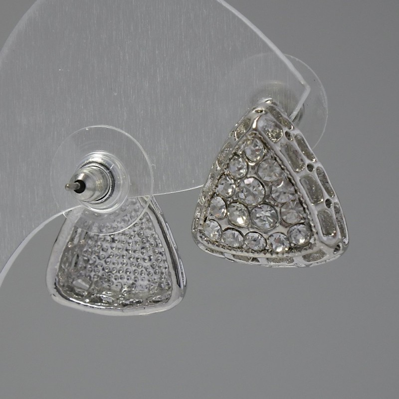 Stud Earrings with Rhinestones, White, 15mm, Silver-Tone Metal