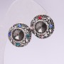 Evening Stud Earrings with Stones and Rhinestones, Gray Red Blue Green, 25mm, Silver Metal