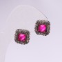 Evening Stud Earrings with Stones and Rhinestones, Raspberry Gray, 14mm, Silver-Tone Metal