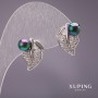 Xuping Earrings with Majorca Pearls, Black, 16x14mm, Rhodium