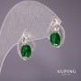 Xuping Earrings with Green Stone, 18x11mm, Rhodium