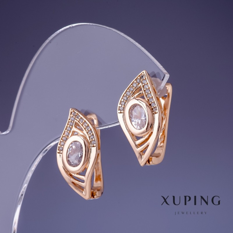 Xuping Earrings with White Stone, 20x10mm, 18K Gold Plated
