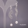 Xuping Long Earrings with Majorca Pearls, White, 58x7mm, Rhodium