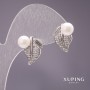 Xuping Leaf Earrings with Majorca Pearls, White, 17x13mm, Rhodium