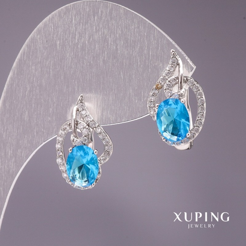 Xuping Earrings with Stone Light Blue Color 18x10mm Rhodium