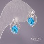 Xuping Earrings with Stone Light Blue Color 18x10mm Rhodium