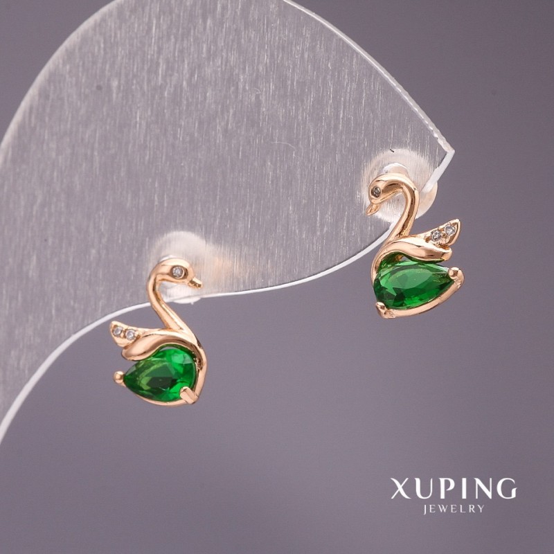 Xuping Stud Earrings Swans with Stone, Green, 10x7mm, 18K Gold Plated