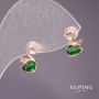 Xuping Stud Earrings Swans with Stone, Green, 10x7mm, 18K Gold Plated