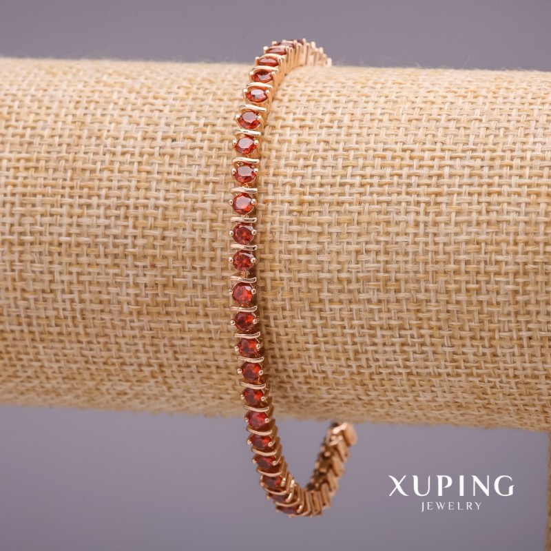 Xuping Bracelet with Stones, Red, Thickness 4mm, Length 18-19mm, 18K Gold Plated