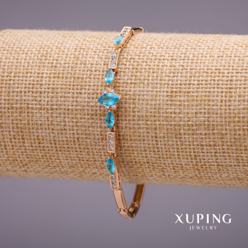 Xuping Bracelet with Stones, Light Blue, Thickness 3-9mm, Length 19mm, 18K Gold Plated