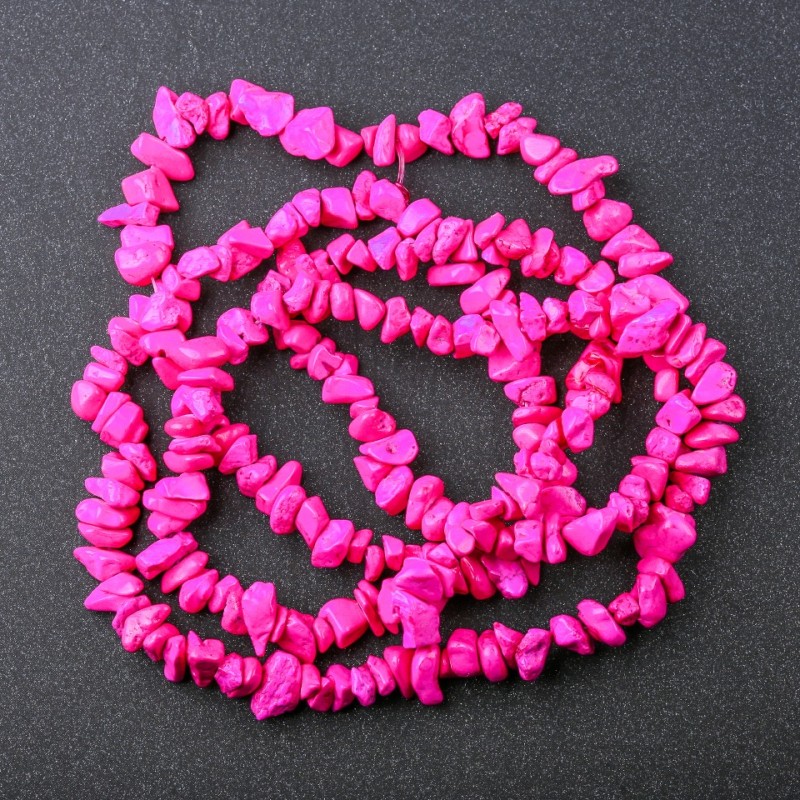Raspberry Tinted Pressed Stone Chip Beads, Diameter 8 +/-mm, Length 80cm
